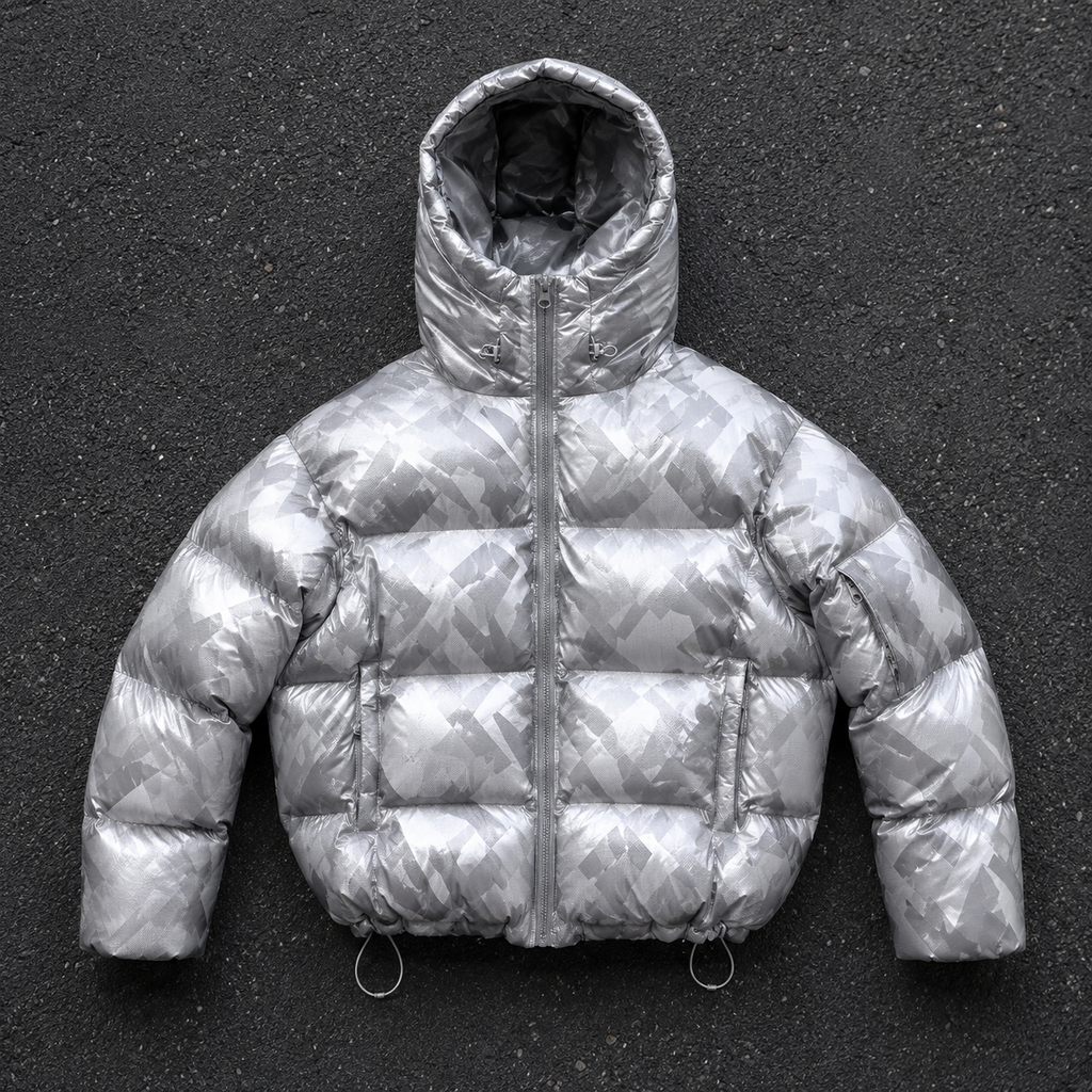 OEM Men Silver Camo Glossy Puffer Down Jacket