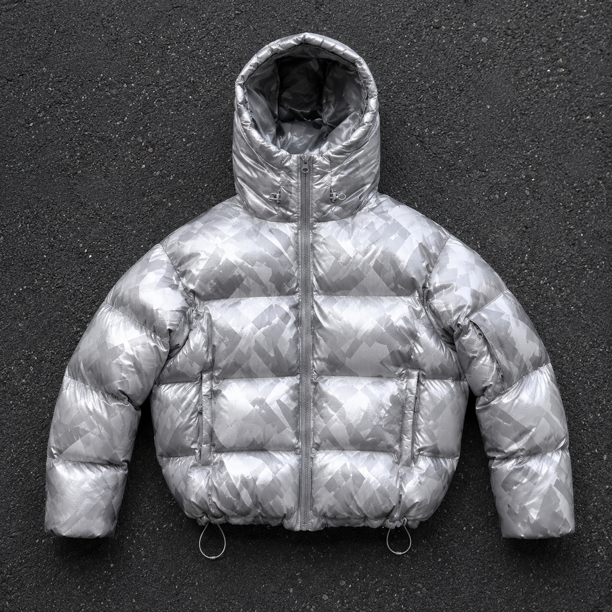 OEM Men Silver Camo Glossy Puffer Down Jacket