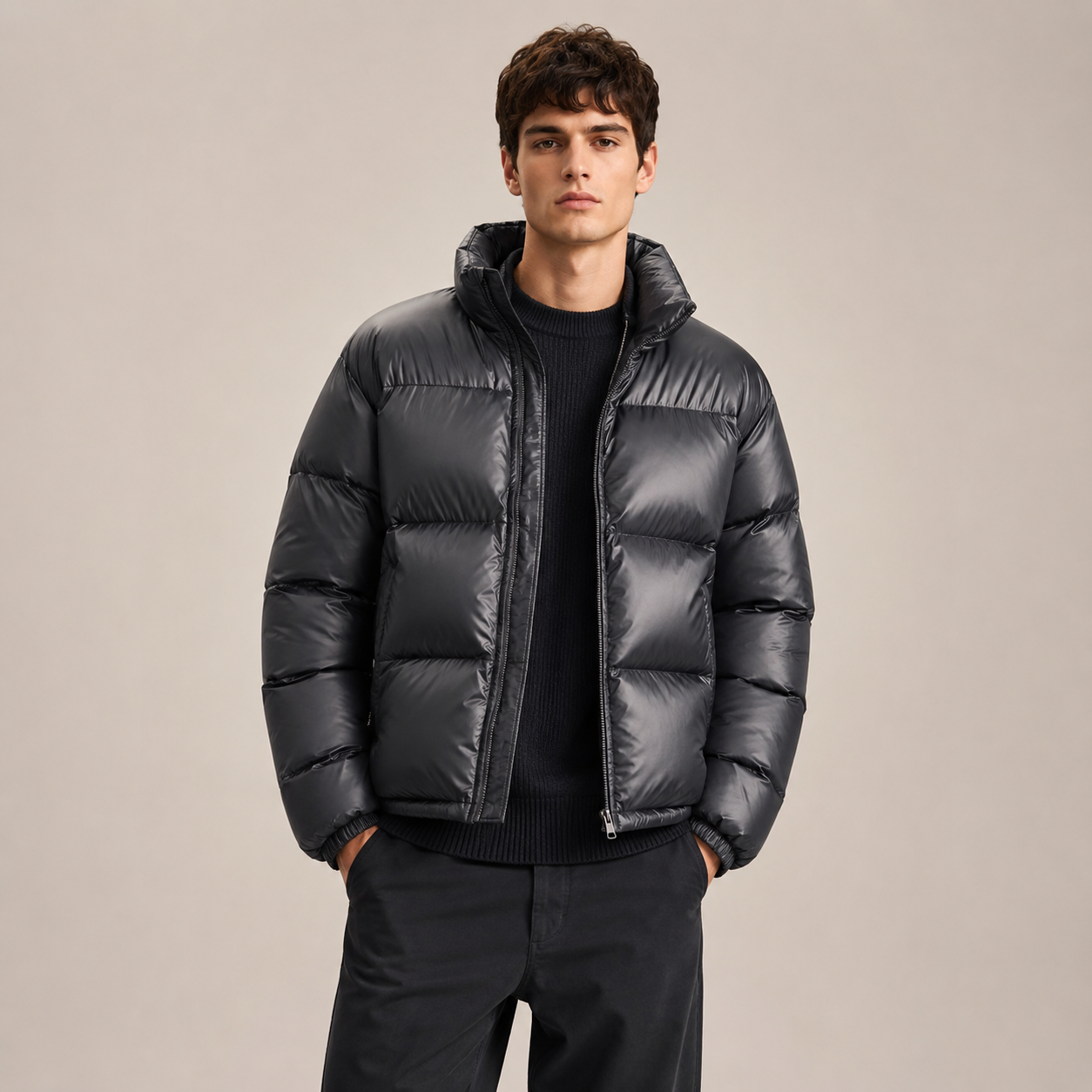 Custom Men Glossy Puffer Down Jacket