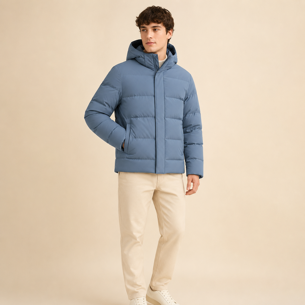 Custom Men Blue Hooded Puffer Down Jacket