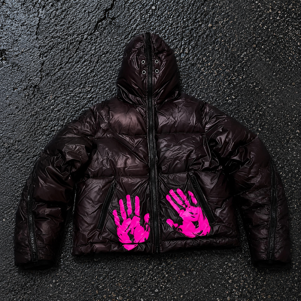 Custom Men Black Glossy Graphic Puffer Down Jacket