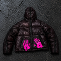 Custom Men Black Glossy Graphic Puffer Down Jacket