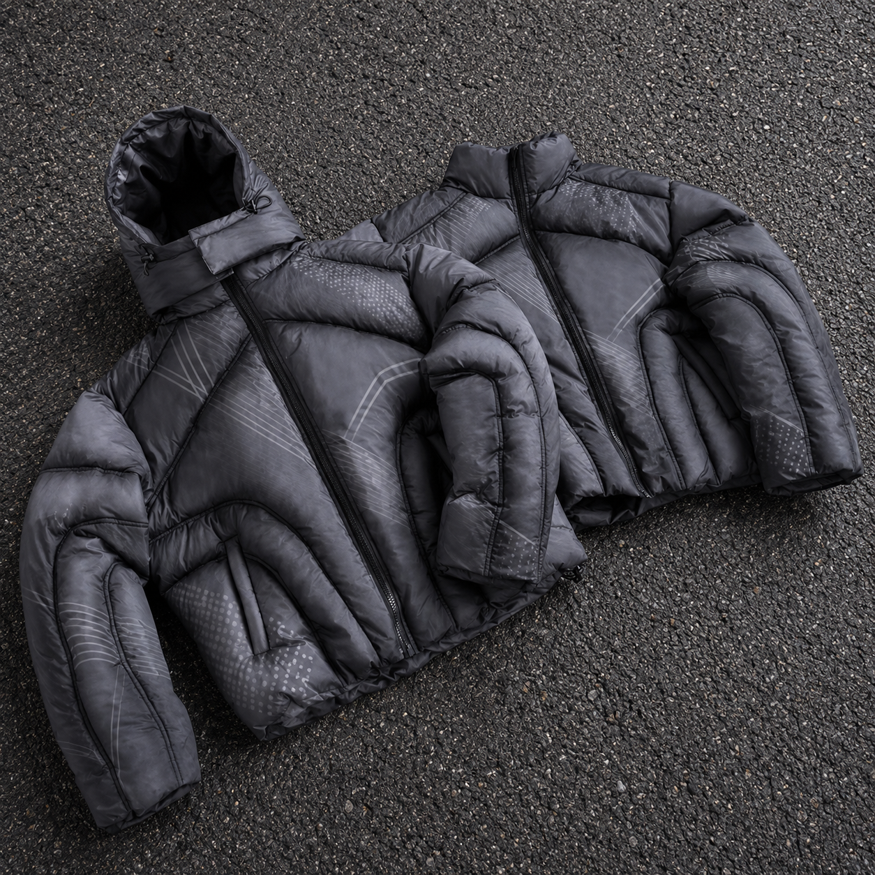 OEM Men Dark Grey Printed Hooded Puffer Jacket