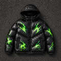 Custom Men Black Glossy Graphic Hooded Puffer Down Jacket
