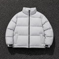 Custom Men Light Grey Stand Collar Puffer Jacket