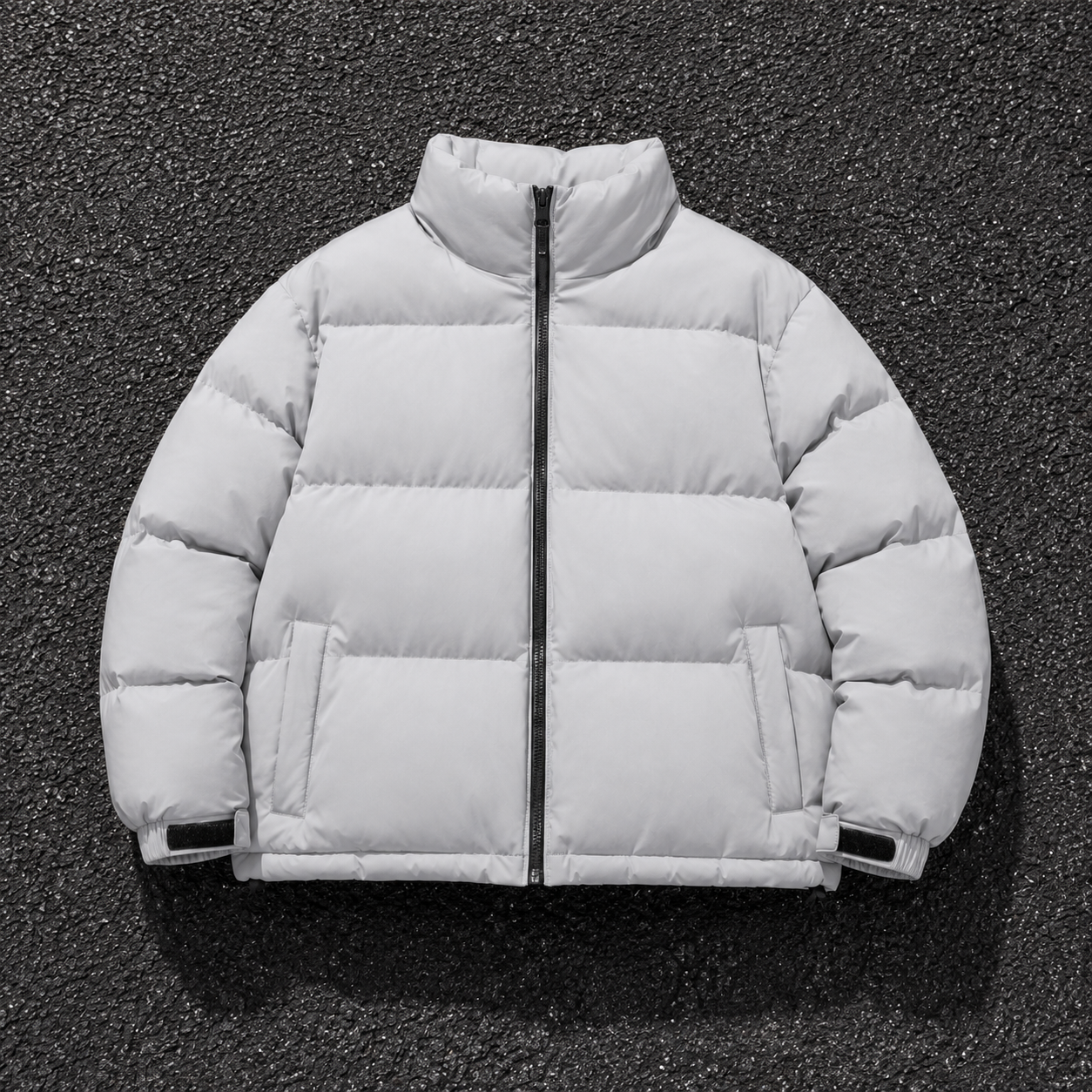 Custom Men Light Grey Stand Collar Puffer Jacket