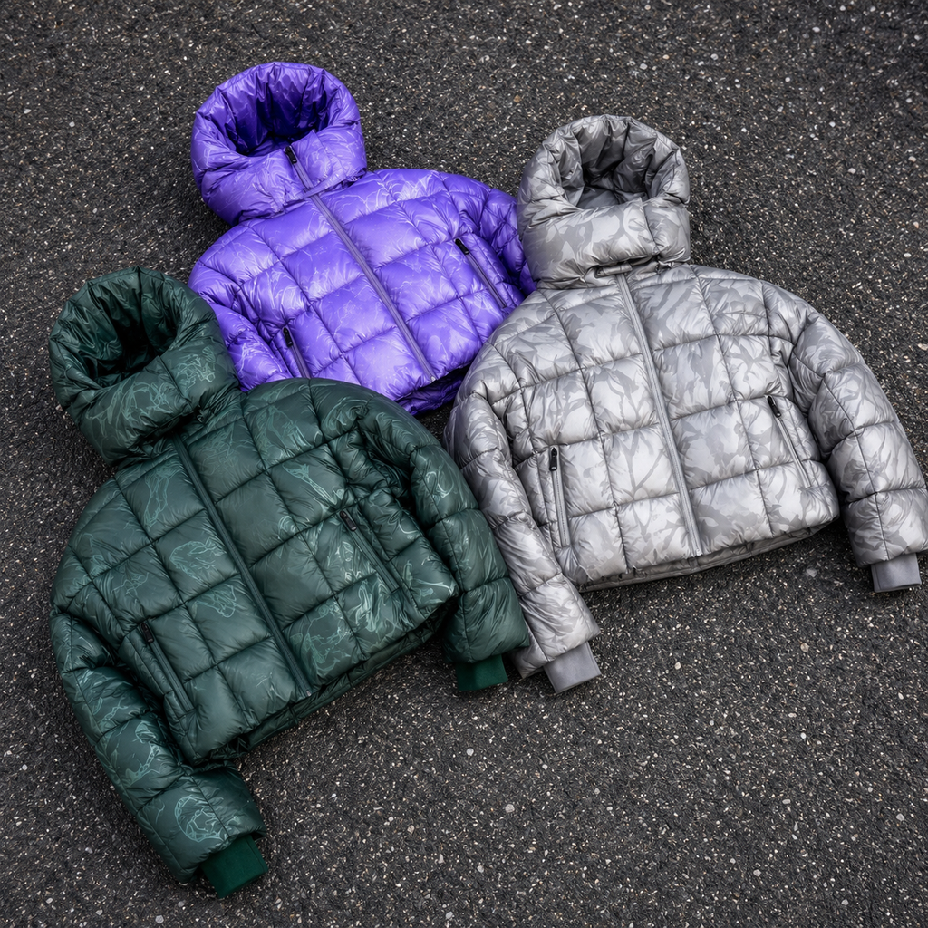 Custom Men Glossy Camo Puffer Down Jacket Collection