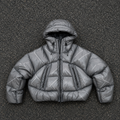 OEM Men Grey Technical Printed Hooded Puffer Jacket