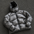 Custom Men Grey Camo Glossy Hooded Puffer Down Jacket