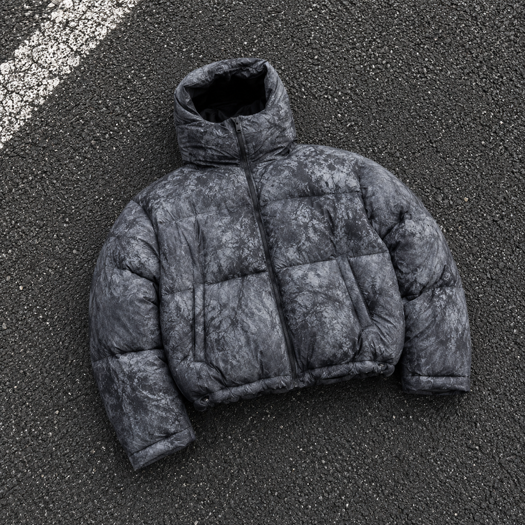 Custom Men Grey Camo Hooded Puffer Down Jacket