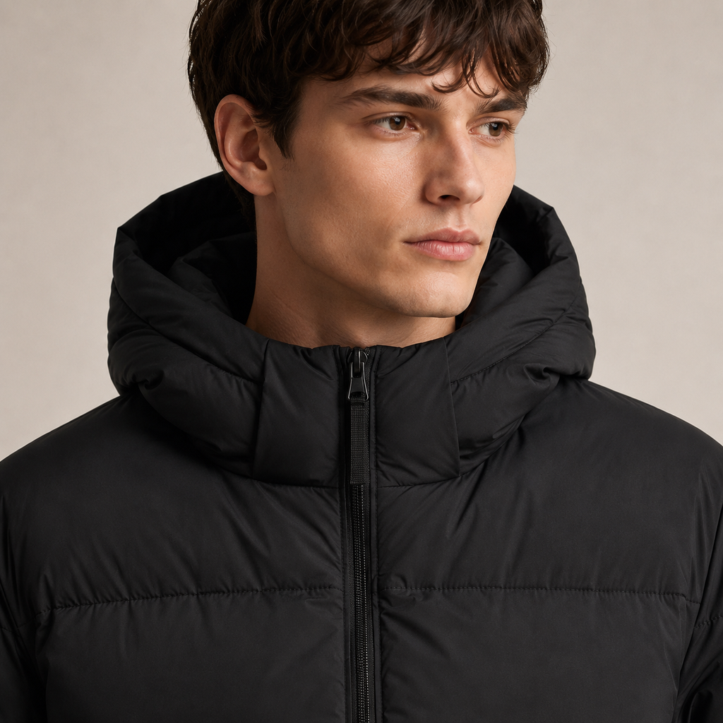 Men Black Hooded Puffer Down Jacket