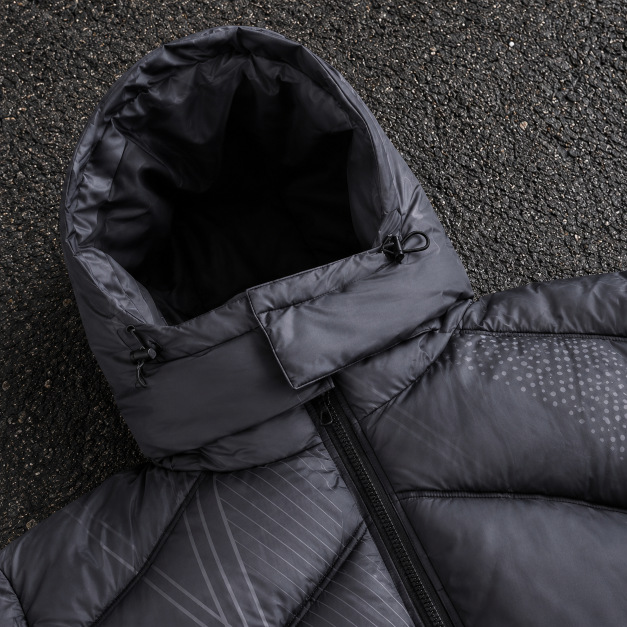 OEM Men Dark Grey Printed Hooded Puffer Jacket