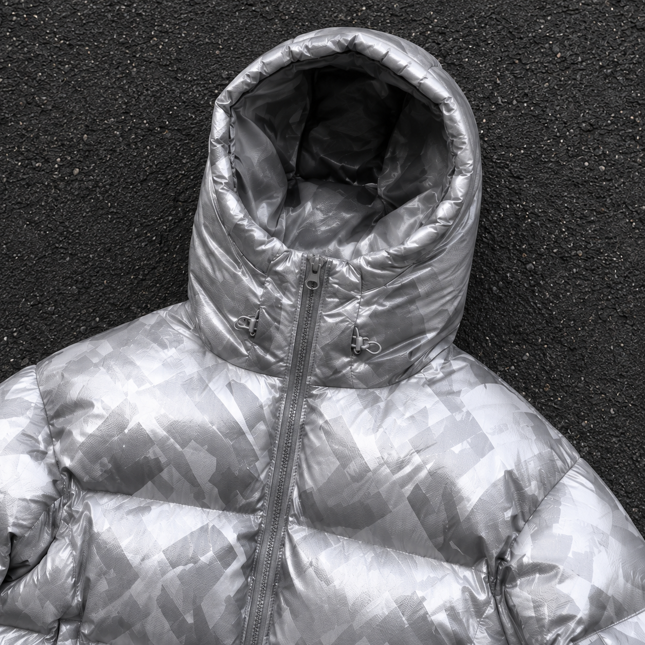 OEM Men Silver Camo Glossy Puffer Down Jacket