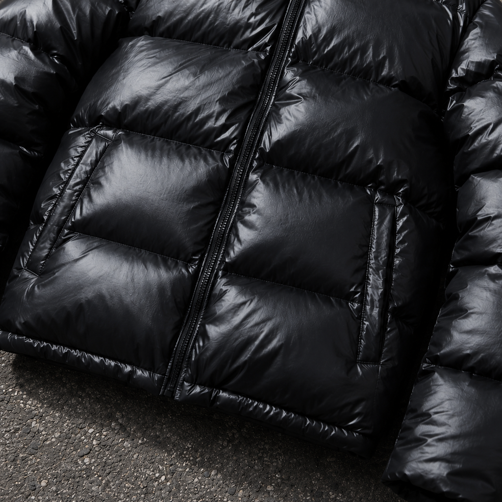 Custom Men Black Glossy Stand Collar Puffer Down Jacket