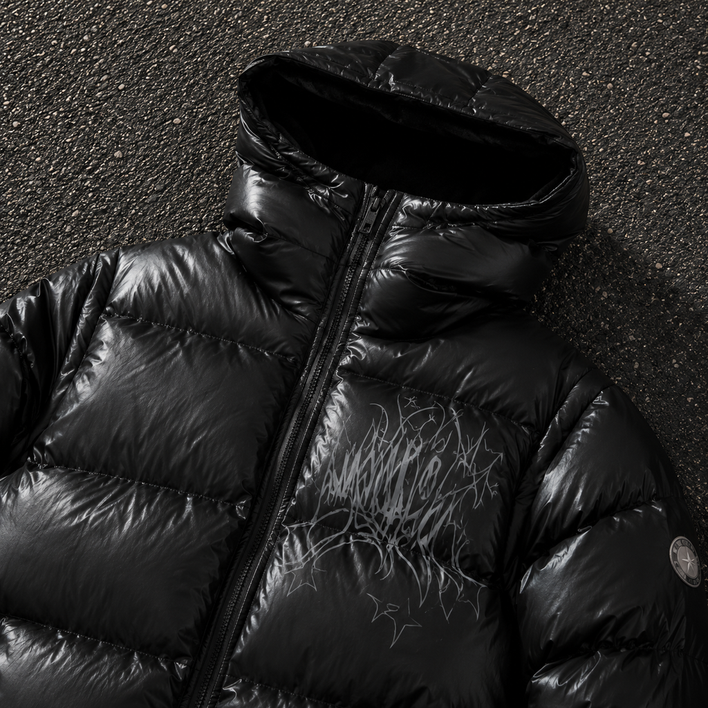 Custom Men Glossy Hooded Puffer Down Jacket