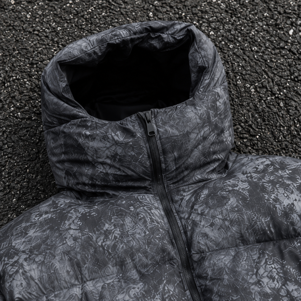 Custom Men Grey Camo Hooded Puffer Down Jacket
