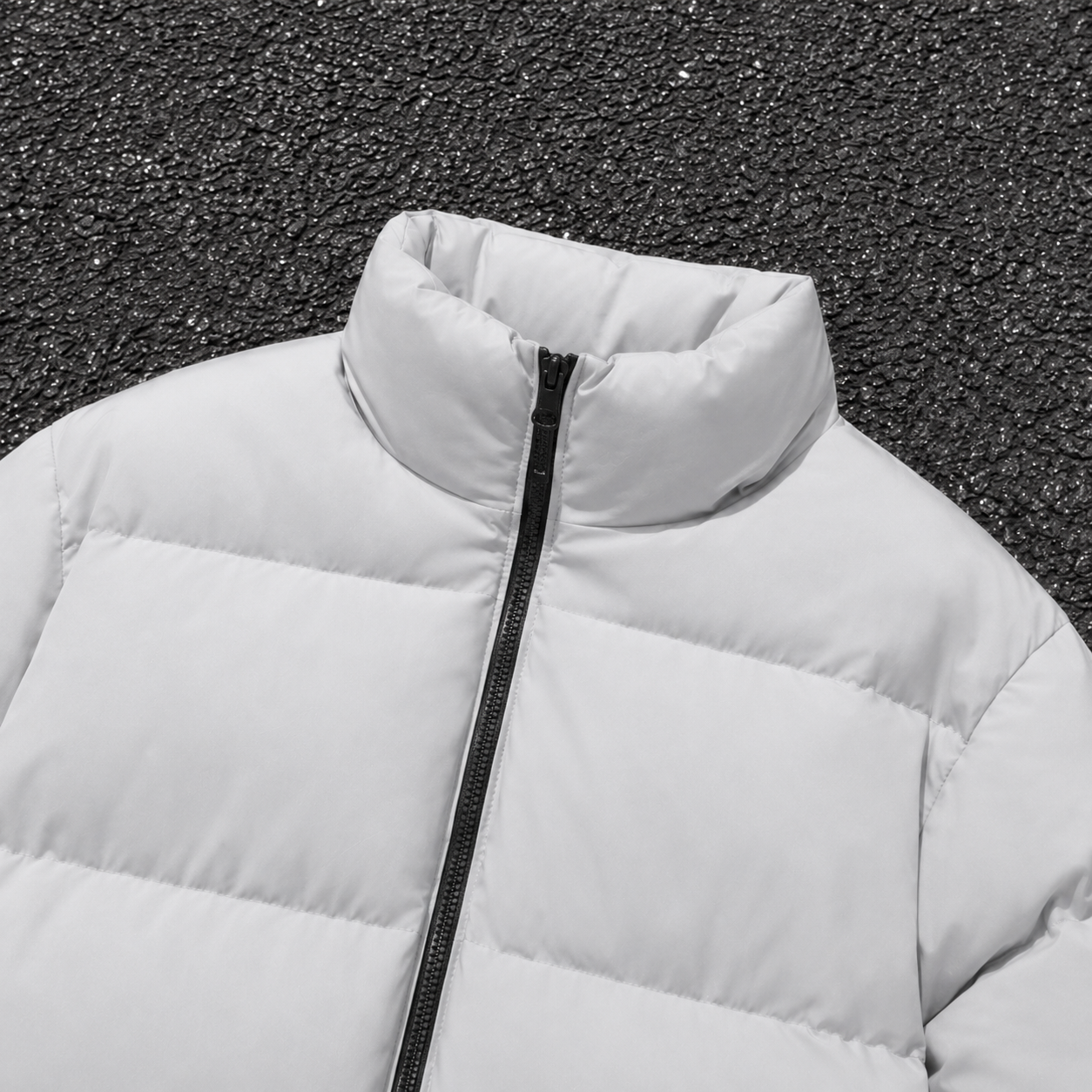 Custom Men Light Grey Stand Collar Puffer Jacket