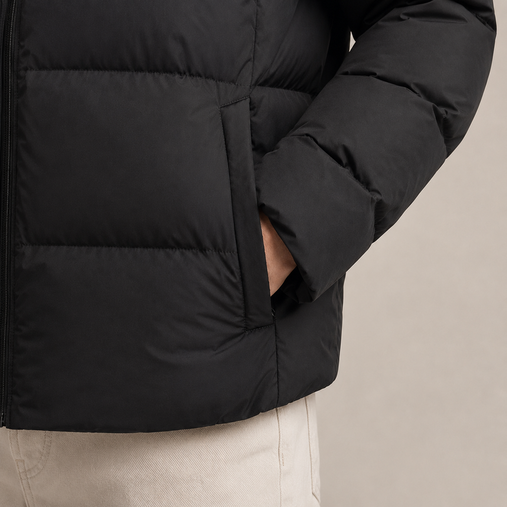Men Black Hooded Puffer Down Jacket