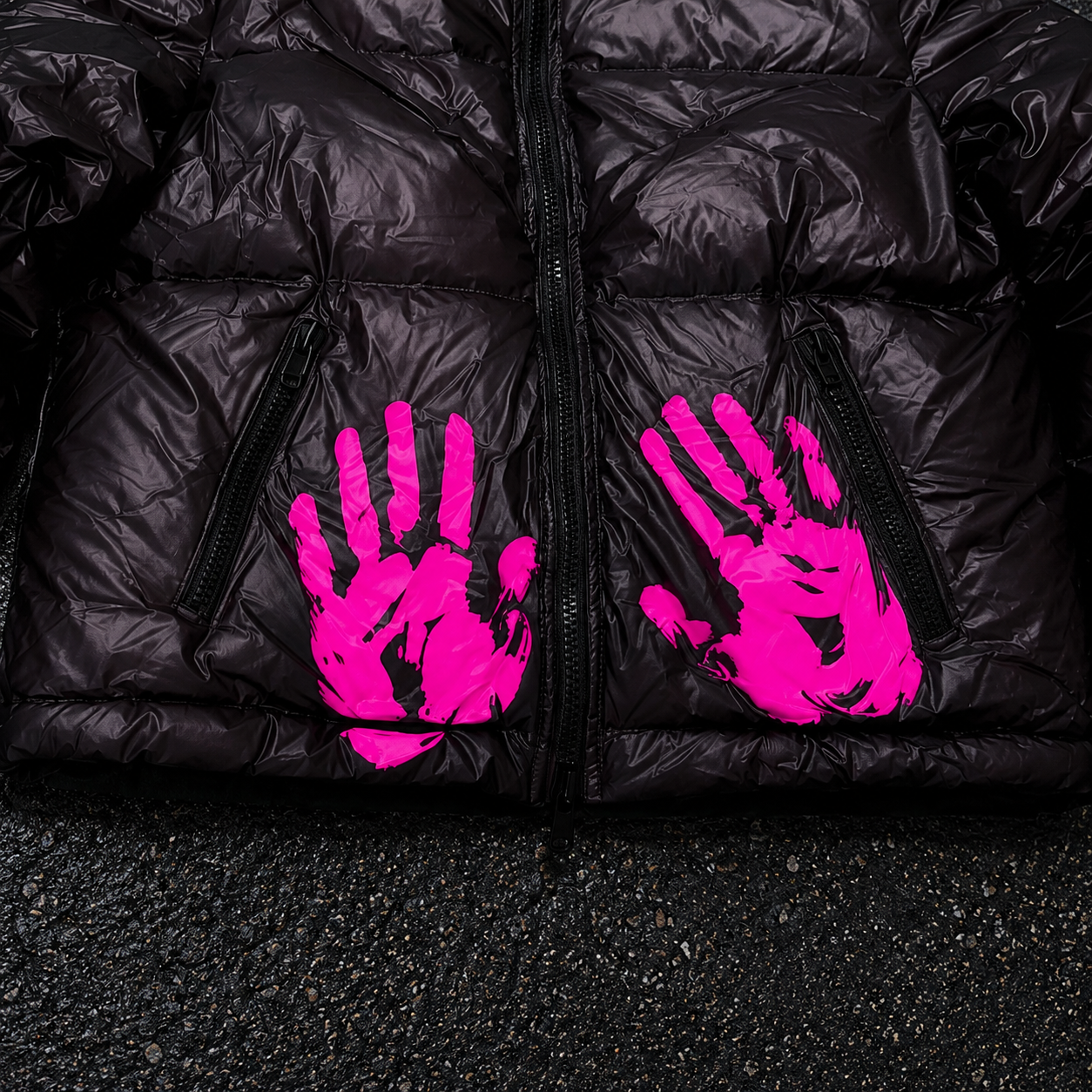Custom Men Black Glossy Graphic Puffer Down Jacket