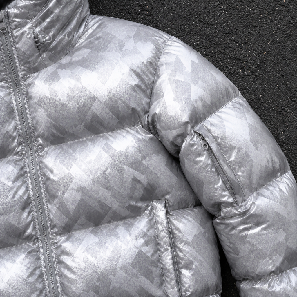 OEM Men Silver Camo Glossy Puffer Down Jacket