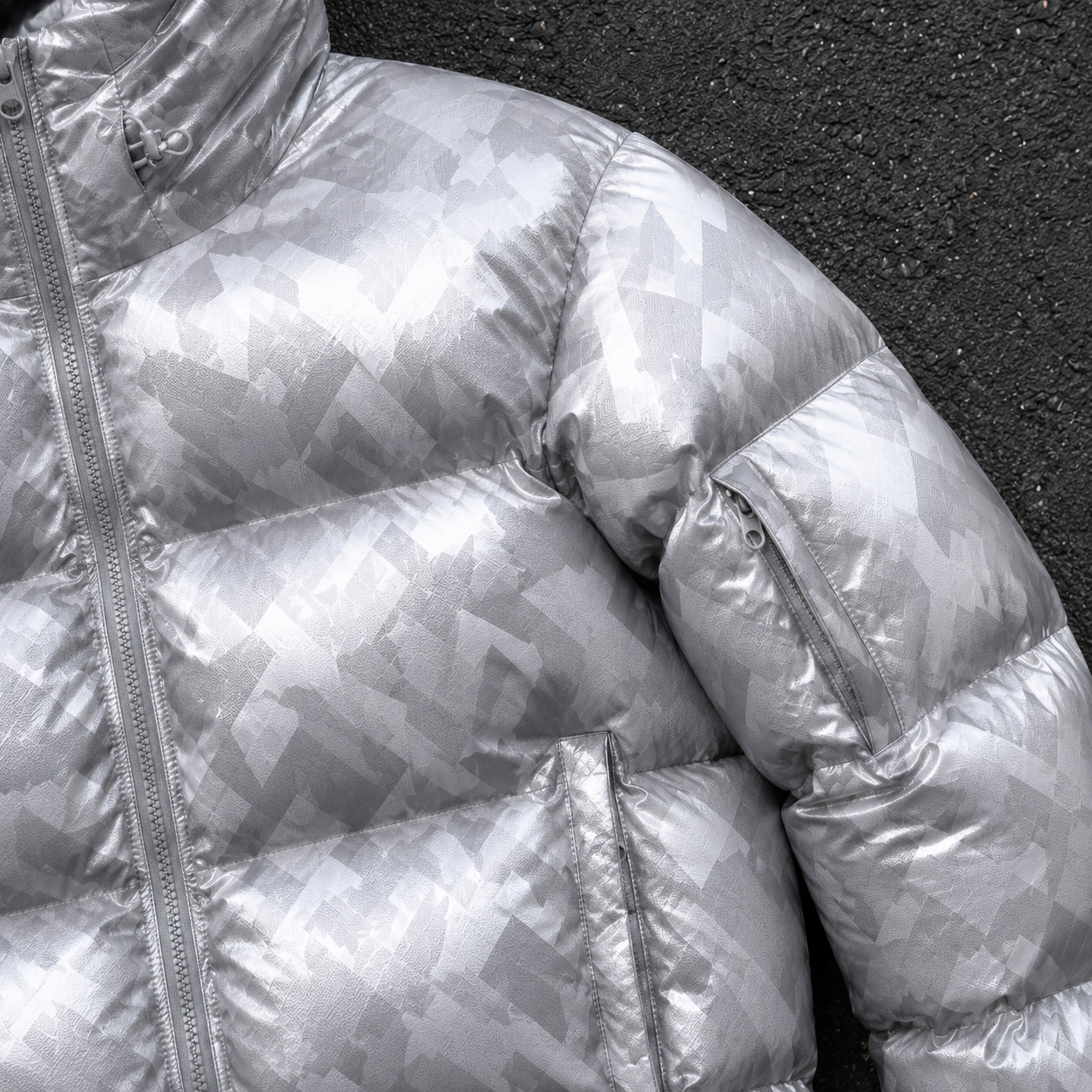 OEM Men Silver Camo Glossy Puffer Down Jacket