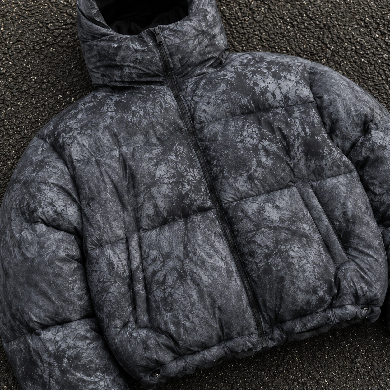 Custom Men Grey Camo Hooded Puffer Down Jacket