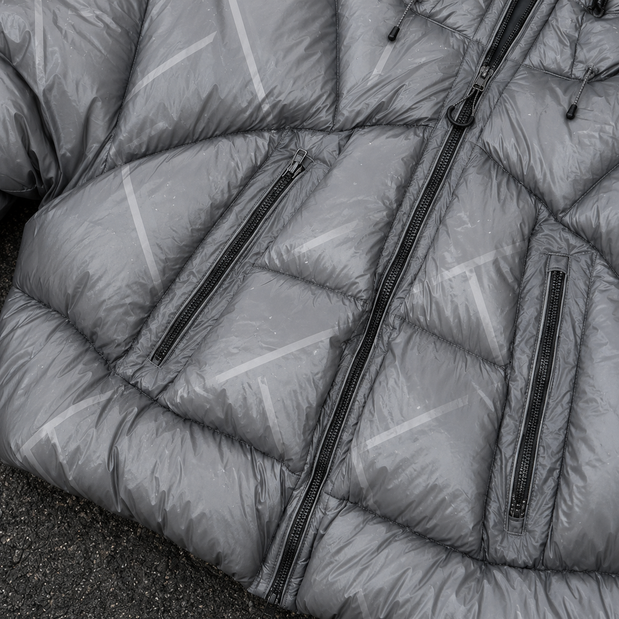 OEM Men Grey Technical Printed Hooded Puffer Jacket