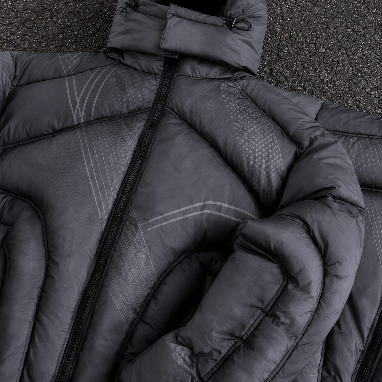 OEM Men Dark Grey Printed Hooded Puffer Jacket