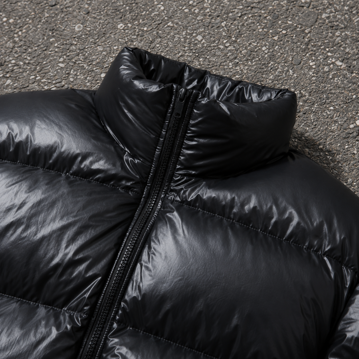 Custom Men Black Glossy Stand Collar Puffer Down Jacket