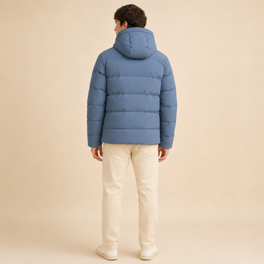 Custom Men Blue Hooded Puffer Down Jacket