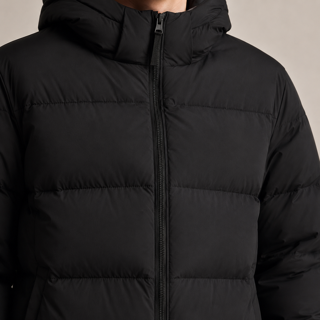 Men Black Hooded Puffer Down Jacket