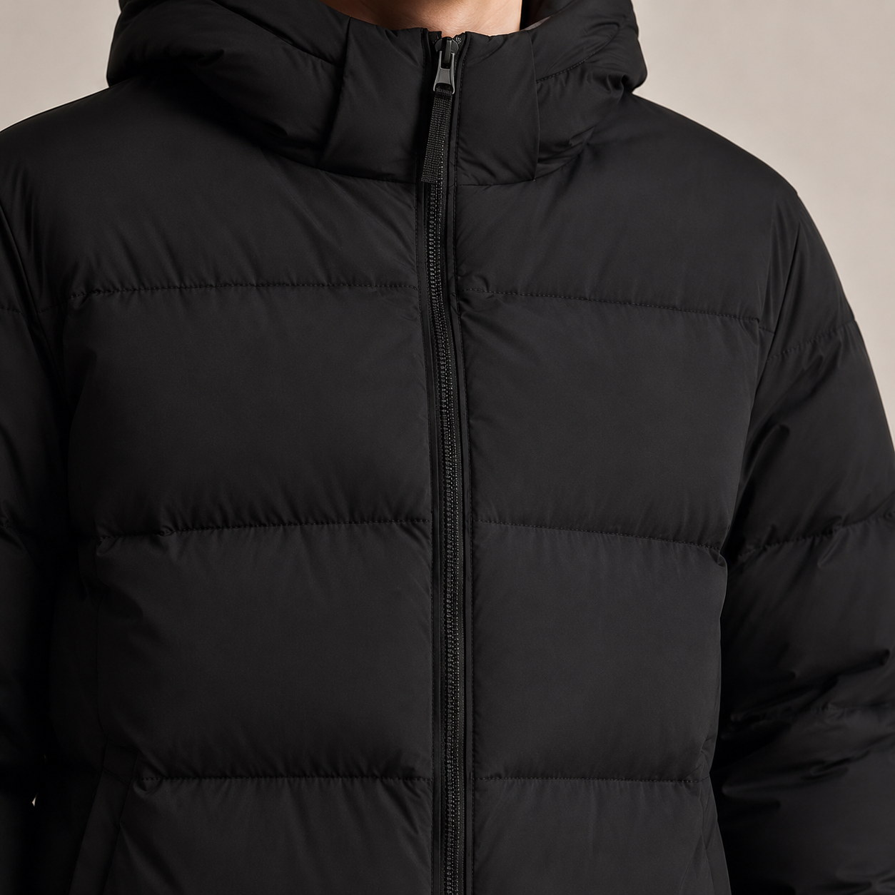 Men Black Hooded Puffer Down Jacket