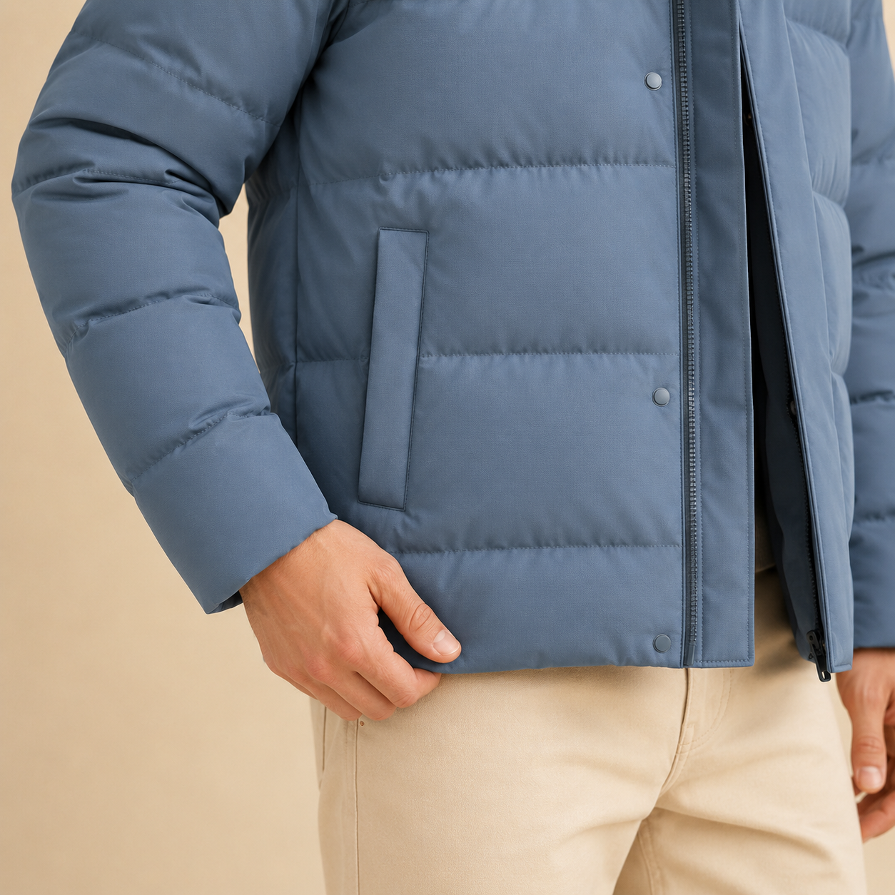 Custom Men Blue Hooded Puffer Down Jacket