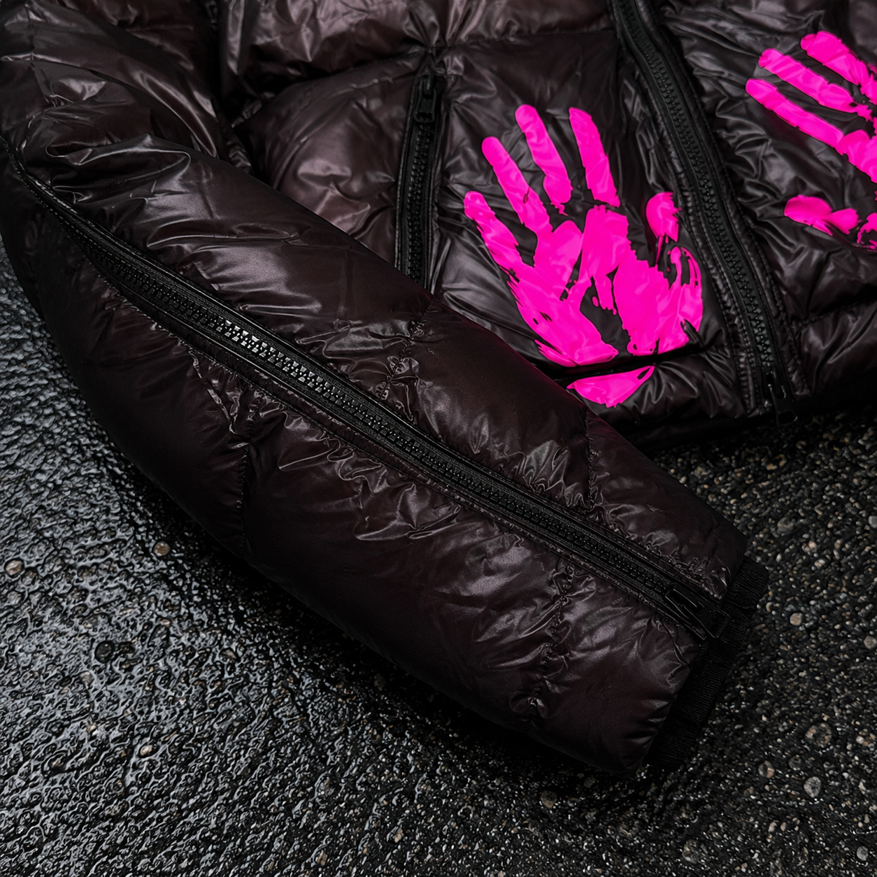 Custom Men Black Glossy Graphic Puffer Down Jacket