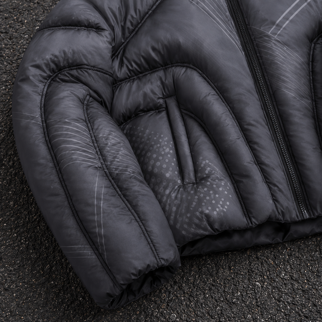 OEM Men Dark Grey Printed Hooded Puffer Jacket