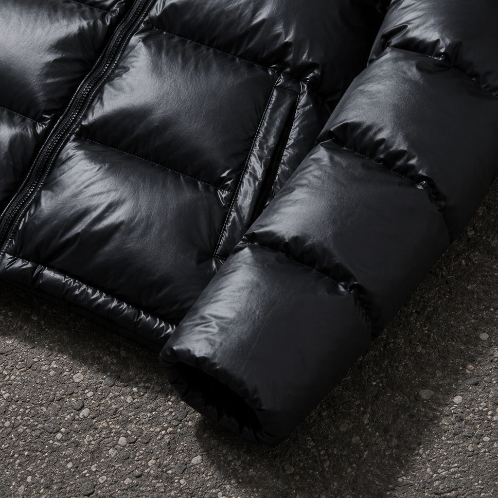Custom Men Black Glossy Stand Collar Puffer Down Jacket