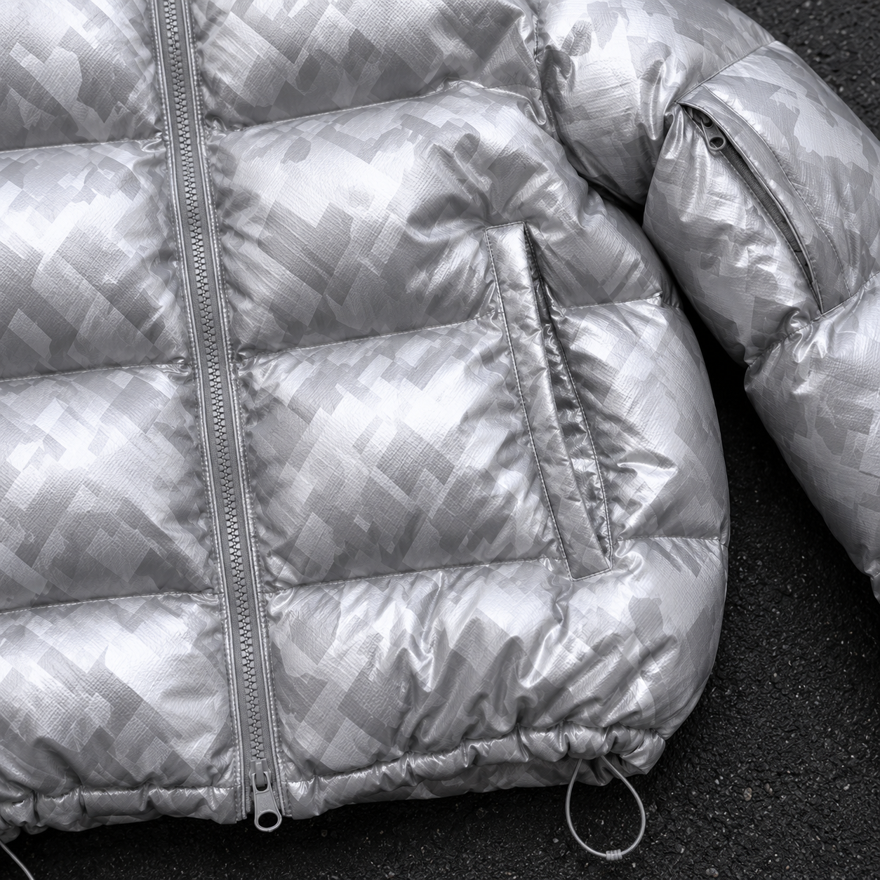 OEM Men Silver Camo Glossy Puffer Down Jacket