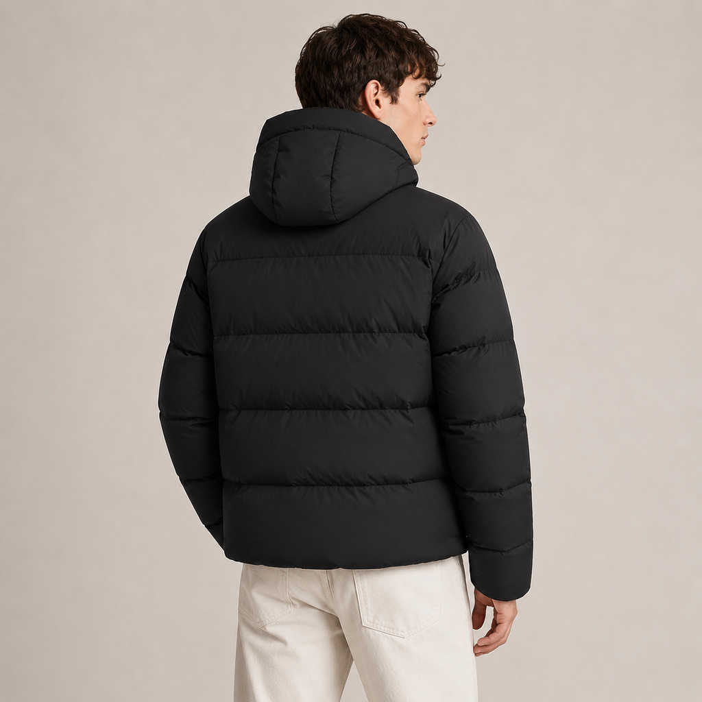 Men Black Hooded Puffer Down Jacket