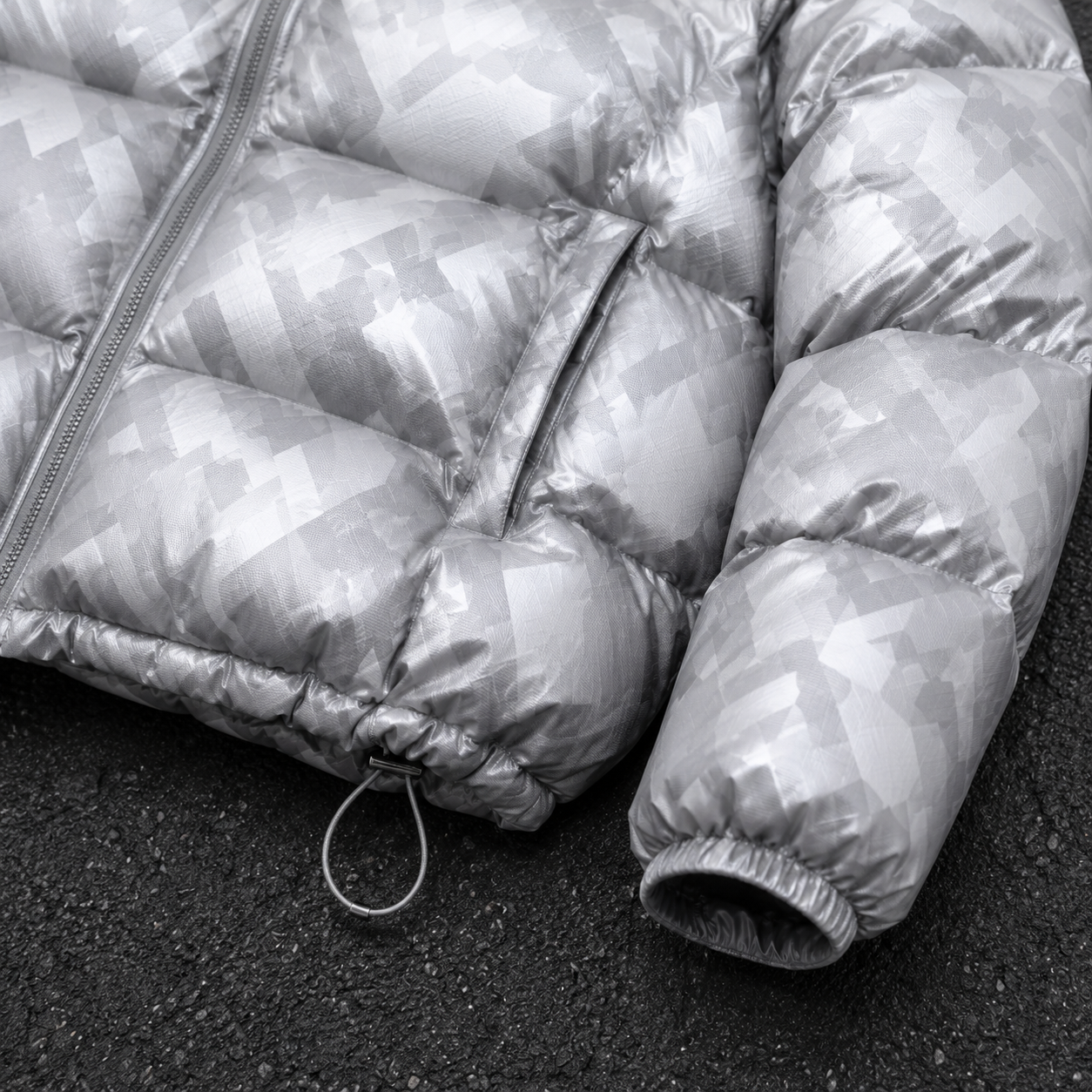 OEM Men Silver Camo Glossy Puffer Down Jacket
