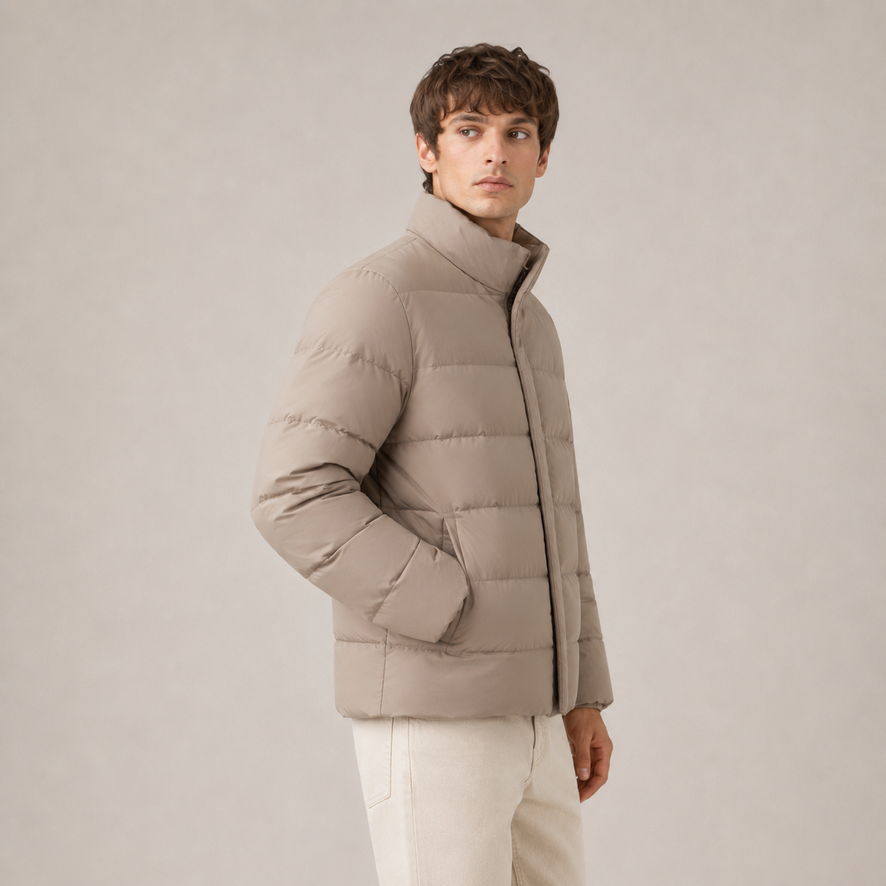 OEM Men Lightweight Khaki Puffer Jacket