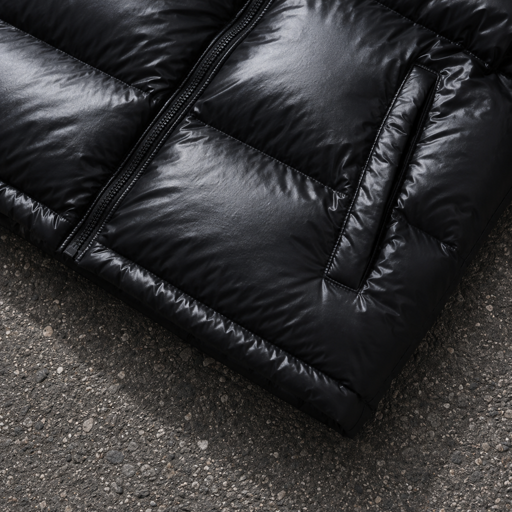 Custom Men Black Glossy Stand Collar Puffer Down Jacket