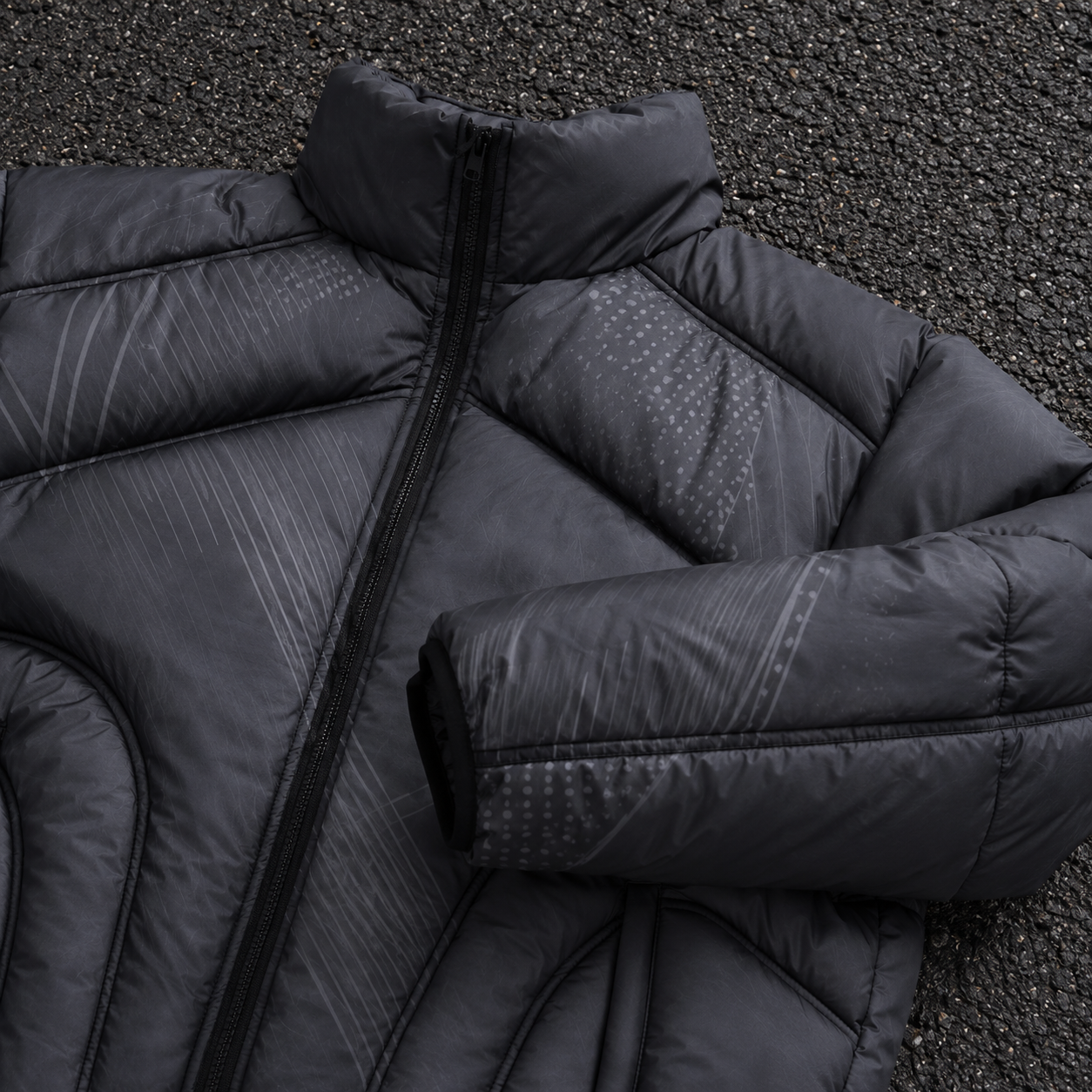 OEM Men Dark Grey Printed Hooded Puffer Jacket