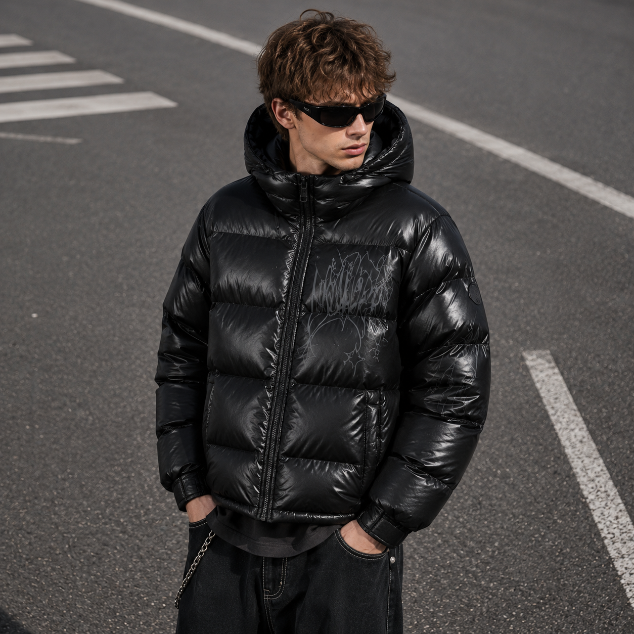 Custom Men Glossy Hooded Puffer Down Jacket