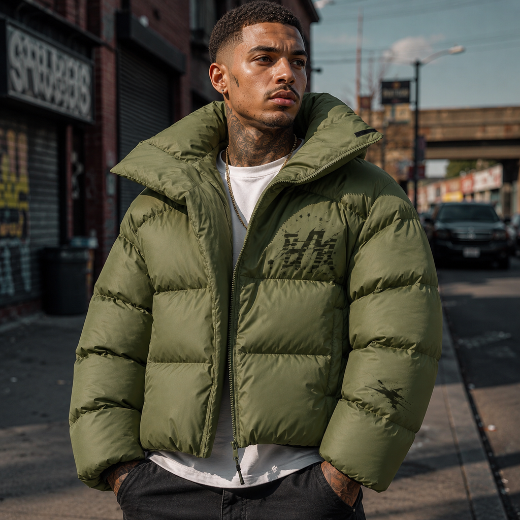 OEM Men Olive Green Oversized Puffer Down Jacket