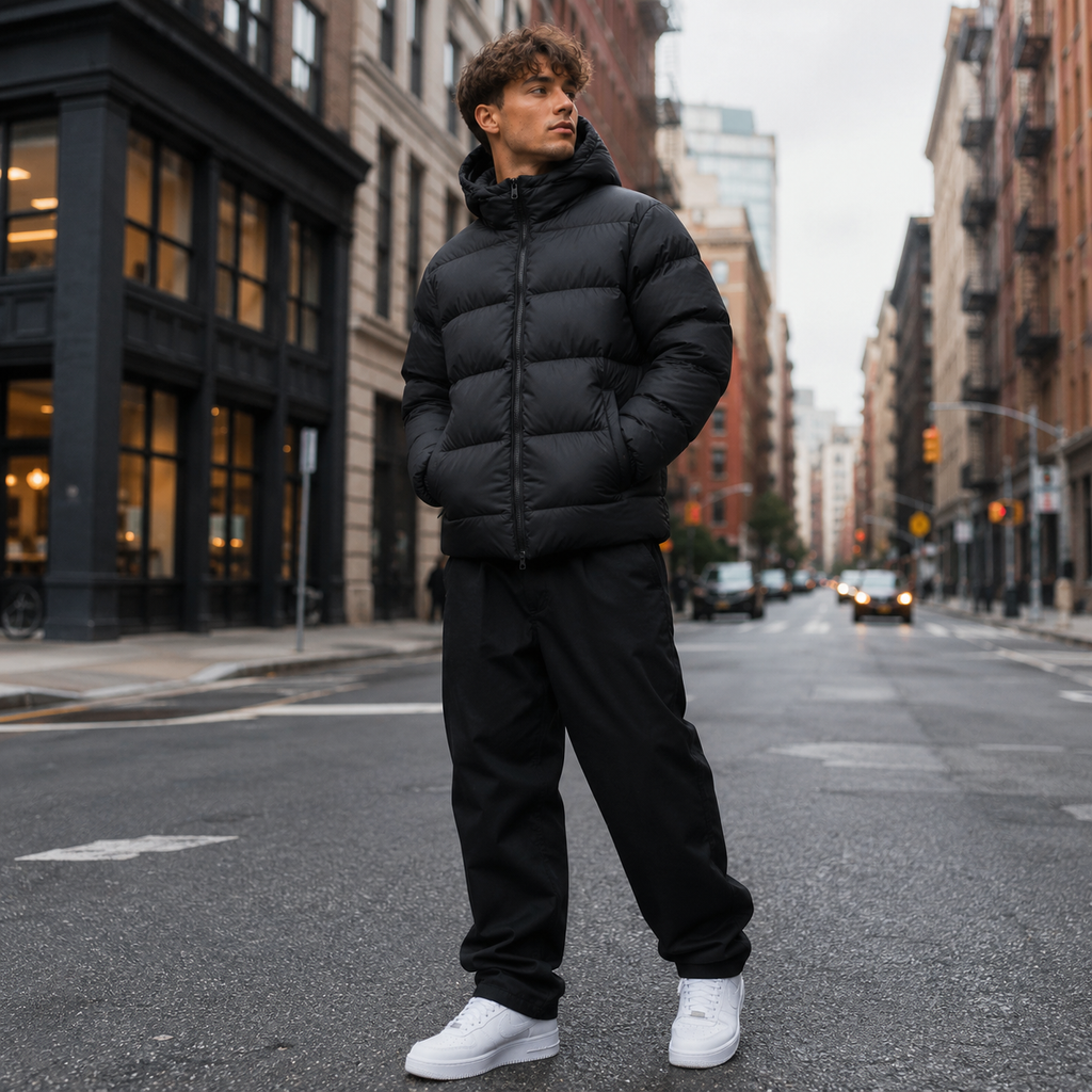 OEM Men Black Hooded Puffer Down Jacket